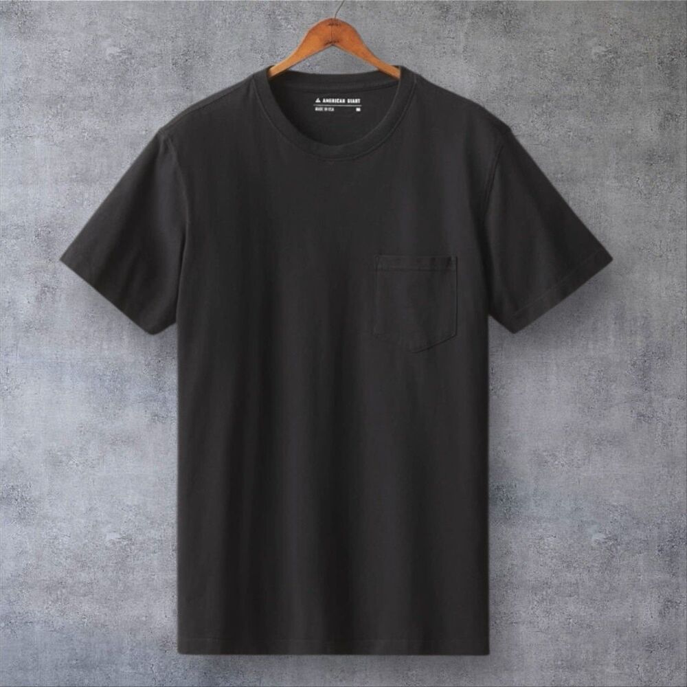 American Giant T-Shirt Mens L Black Pocket Tee Cotton Short Sleeve USA Crew NEW